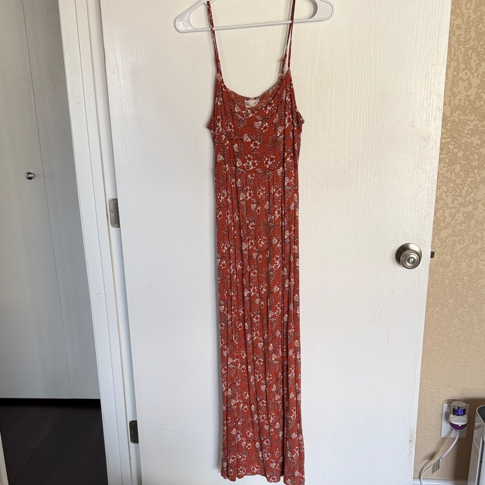 SO Rust Floral Spaghetti-Strap Maxi Dress